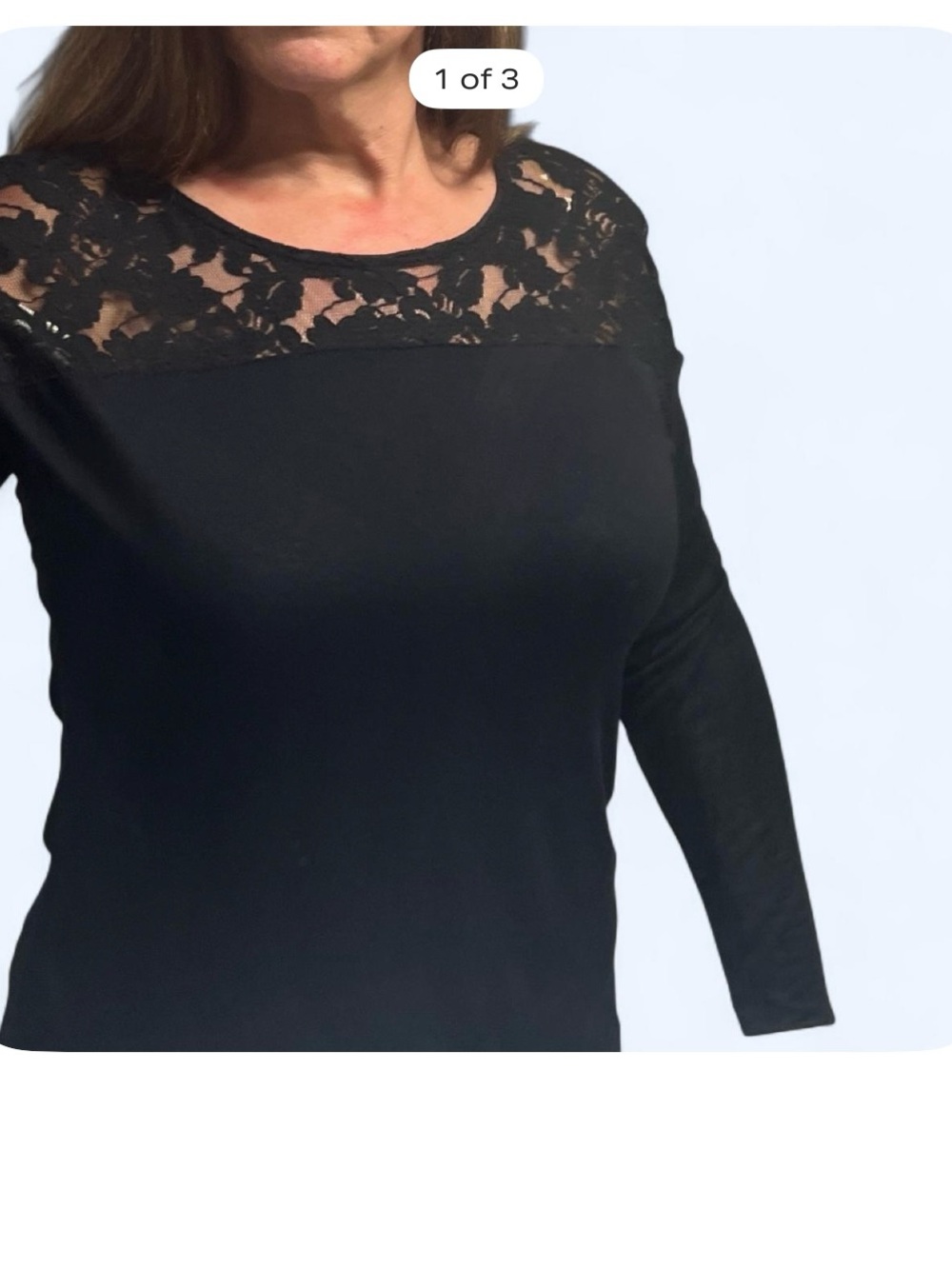 ANR Black Lace-Trim Long Sleeve Women's Top